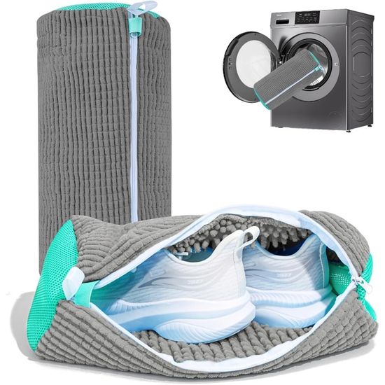 Lot de 2 Sacs à Linge pour Chaussures Réutilisables, Sac de Lavage Machine à Laver pour Chaussures Portable avec Fermeture Éclair, Filet Linge Machine à Laver Chaussures Protéger Chaussures (Gris