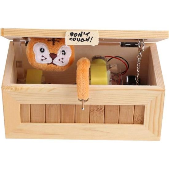 Boîte Inutile Avec Tigre Auto-Éteint - Jouet Amusant En Bois, USB, 15 Actions Différentes - Cadeau Déco Bureau