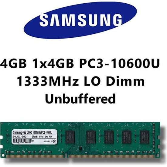 Ddr3 1333 Samsung 10600u Samsung GB (1 X Go) DDR3 1333 MHz (PC3 10600u) Lo  DIMM Pour PC