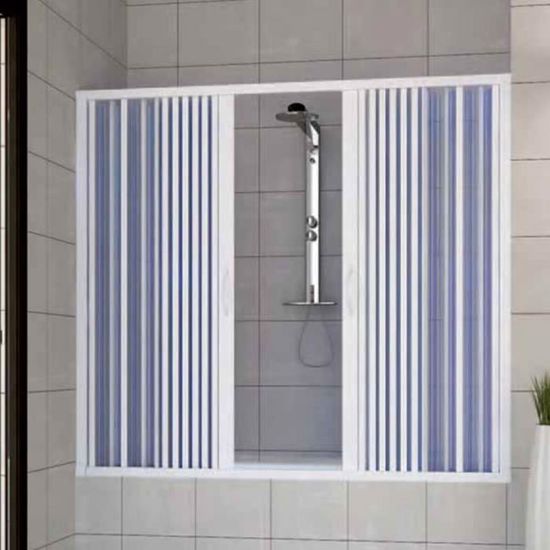 Pare baignoire douche en Plastique PVC - Nina Centrale - 140 cm - Blanc mat - Pivotant pliant - 2 volets