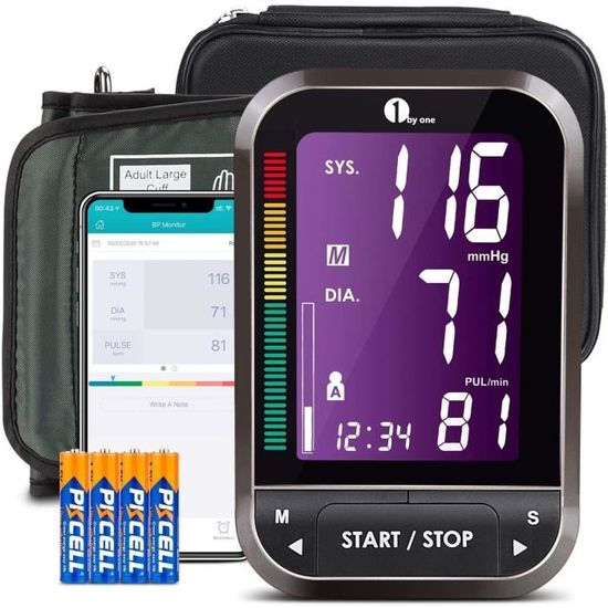 1byone Tensiomètre Bras Electronique, tensiomètre intelligent professionnel Bluetooth, écran LCD grand et facile à lire, L'applicati