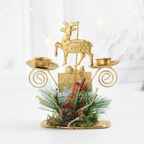 Chandelier De Noël En Métal Noir - Forme élan Et Sapin - Pour Bougies Jusqu'à 5,8 Cm De Diamètre - Décoration De Table Festive - Dimensions 29,5 X 15,5 Cm