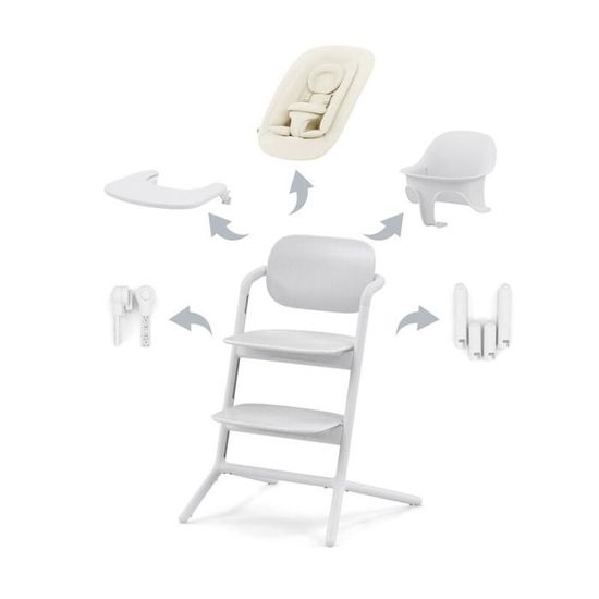 Chaise Haute évolutive CYBEX 4-en-1 - De 0 à 99 Ans, Avec Transat Gold, Baby Set, Plateau, Hêtre/coton, Réglable - 4