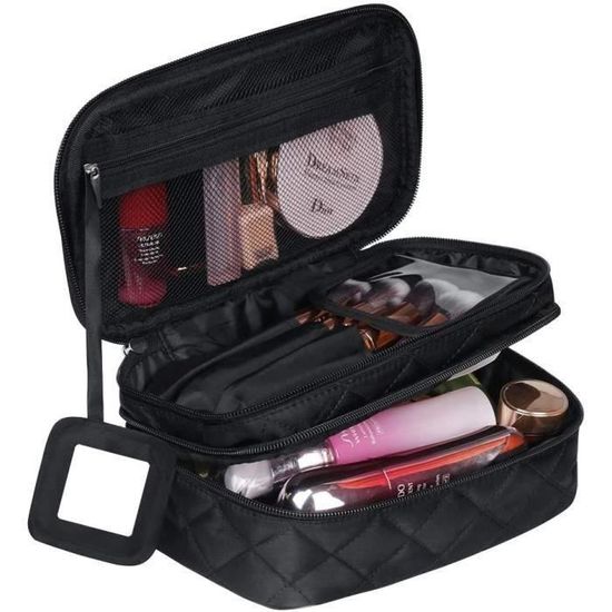 Train Malette de Maquillage Professionnel Beauty Case 3 Couche, Coffret Sac Trousse Cosmétique Organiseur pour Pinceaux de Maquillage Vernis à Ongles 25cmX22.5cmX8.5cm Ruwhere