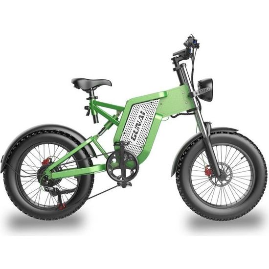 Vélo électrique GUNAI MX25 VTT Vert, 20", 1000W, Batterie Amovible 25Ah, 7 Vitesses, Fat Bike Adulte