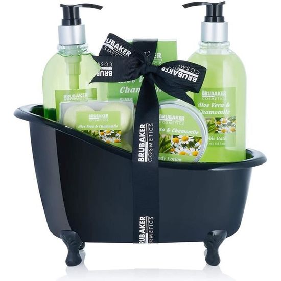 BRUBAKER Cosmetics - Coffret de bain - Aloe Vera/Camomille - 8 Pices -  Baignoire dcorative - Noir/Vert - Ide cadeau - Cdiscount Au quotidien