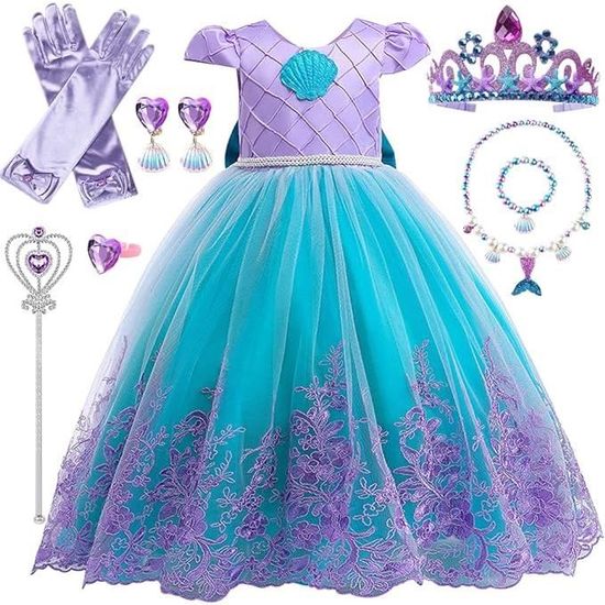 Robe Princesse , Elsa Déguisement avec Couronne Princesse Collier