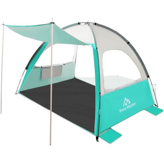 Tente De Plage Brace Master Avec Auvent - Protection UV 50+ Pour 2-3 Personnes - Sac Inclus