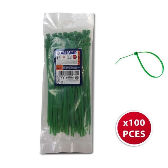 Serre-câbles verts en nylon 4,8 x 200 - 100 pièces - VELAMP