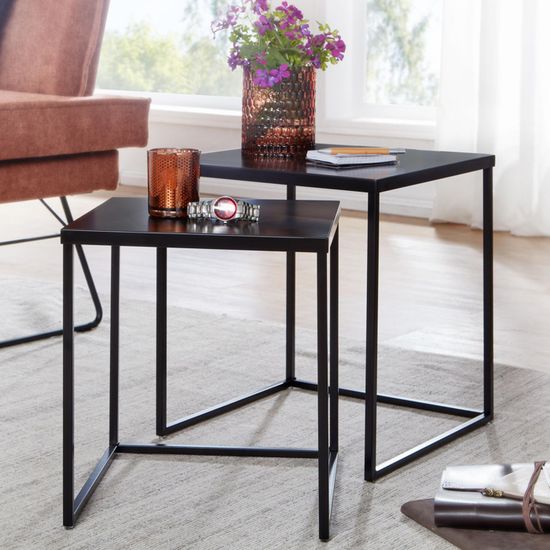 Tables Gigognes En Aluminium Doré - Lot De 2 Tables D'appoint Modernes Pour Salon, Design Branche - 12