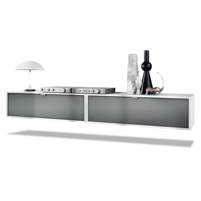 Vladon Ensemble de 2 set meuble TV Lana 100 lowboard 100 x 29 x 37 cm caisson en Blanc mat façades en Graphite satiné mat Vladon Ensemble de 2 set meuble TV Lana 100 lowboard 100 x 29 x 37 cm caisson en Blanc mat façades en Graphite satiné mat