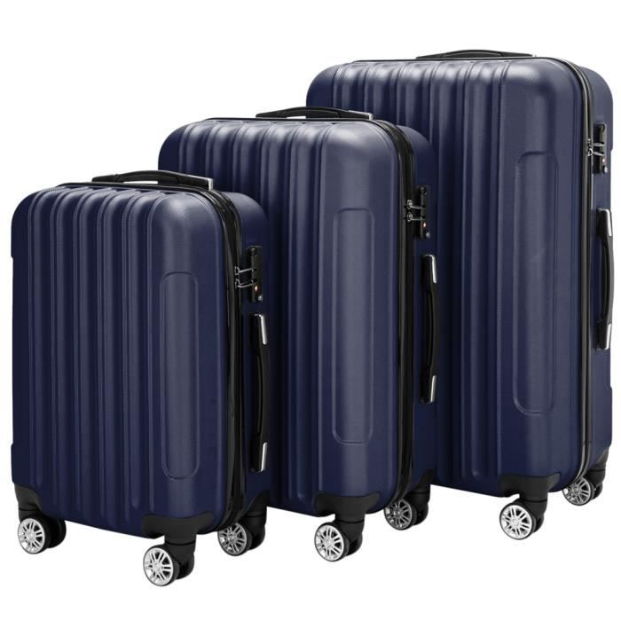 Set de 3 valises Multifonctionnel  rigides 4 Roues, ABS, Robustes, Sécurité,Durables et Légères,20,24,28in,Bleu Marine
