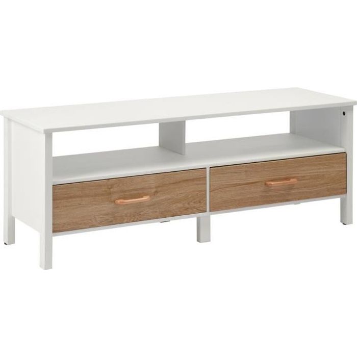 Support TV Table TV Table de Salon Meuble de console moderne avec support pour rangement, Blanc,Hêtre