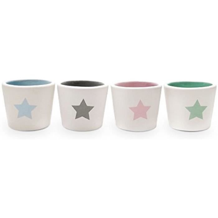 YOKO DESIGN 1403 Set DE 4 COQUETIERS CÉRAMIQUE Etoile, Blanc, 22 x 5,8 x 4,2 cm
