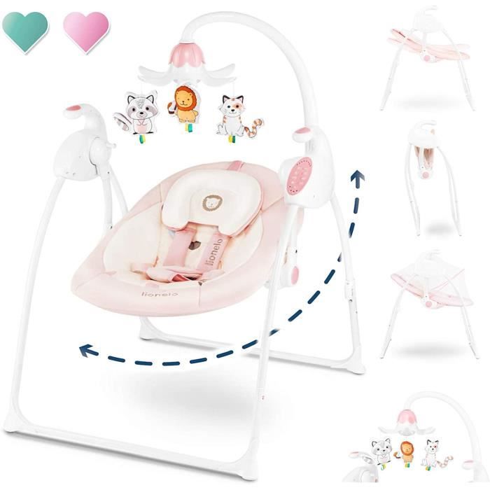 Lionelo Robin bébé balançoire électrique 0 à 9 kg avec fonction couchée 12 mélodies 8 vitesses de bascule moustiquaire boîte à musiq