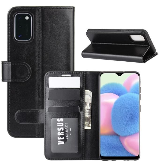 Étui Samsung Galaxy A41, Noir Cuir Folio Housse Portefeuille de Protection avec Emplacements Porte-Cartes et Monnaie