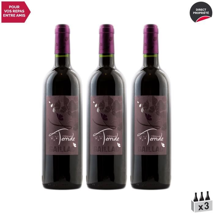 Gaillac Vieilles Vignes MAGNUM Rouge 2016 - Lot de 3x150cl - Château de Terride - Vin AOC Rouge du Sud-Ouest - Cépages Syrah, Duras,