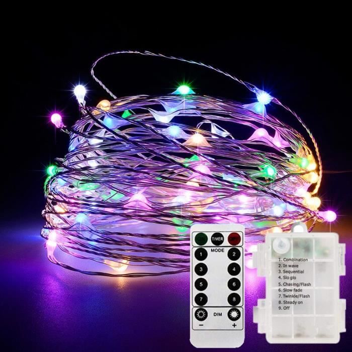 Lumières de noël intérieures, à 8 fonctions, lumière en cordon, batterie, tél - Modèle: CR2032 battery 5m Multicolor - MILEDCA14698