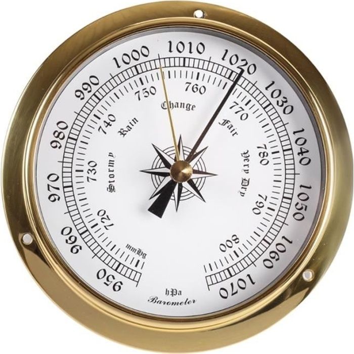 1 -Thermomètre mural 115mm, hygromètre, baromètre, montre, horloge, Station météo, coque en cuivre, intérieur et extérieur