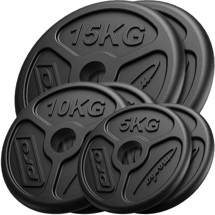 Marbo Sport Ensemble de poids en fonte olympiques ø50 / 51 mm | 60 kg / 2 x 15 kg + 2 x 10 kg + 2 x 5 kg
