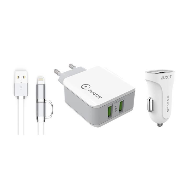 AUTO-T Kit de voyage smartphones 3 pièces 12/24/230V