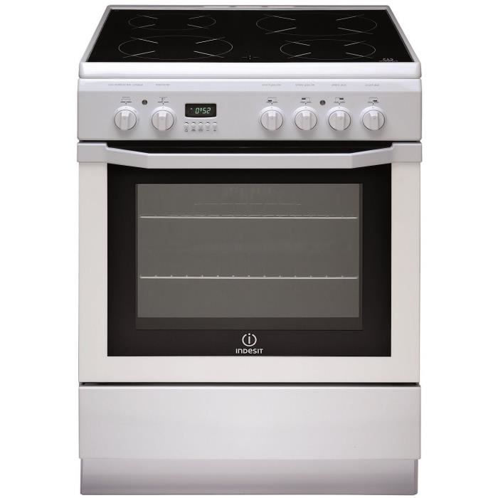 INDESIT I6V6C6A(W)FR Cuisinière Plaque de cuisson vitrocéramique - 4 zones - Four électrique - Catalyse - 59L - A - 60x85 cm - Blanc