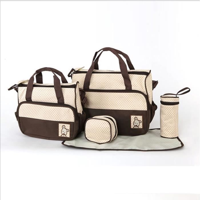 Set de 5pcs Sac à Main Langer Bébé Maman pour Promenade Voyage Marron