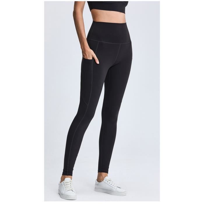 Legging de Sport Femme - Fitness, Yoga, Jogging, Running, Workout (Noir)