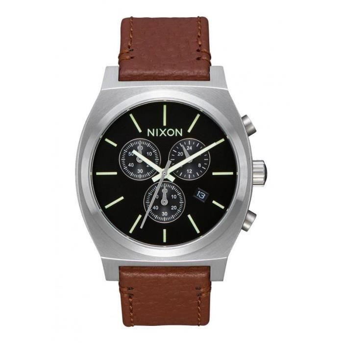 Nixon The Time Teller Chrono Leather Black/Saddle