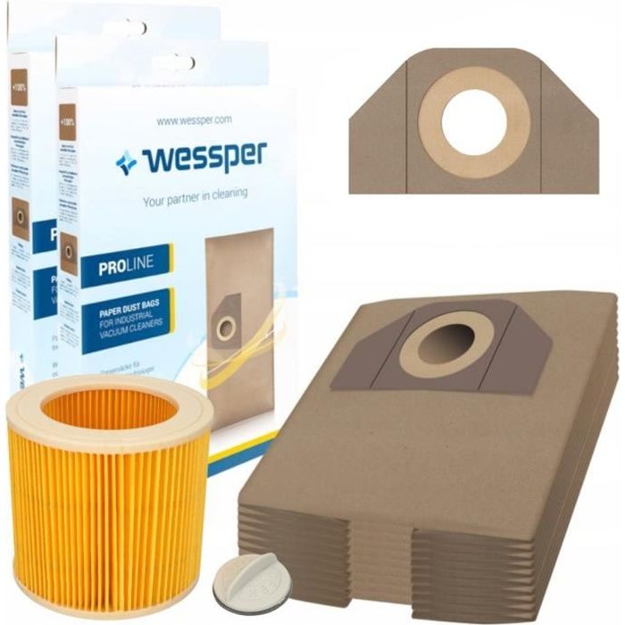 Lot de 10 sacs de rechange et filtre pour aspirateur Karcher WD 3.200 MV 3 SE 4001 SE 4002 WD 3, WD 3 Car, WD 3 P, WD 3 P