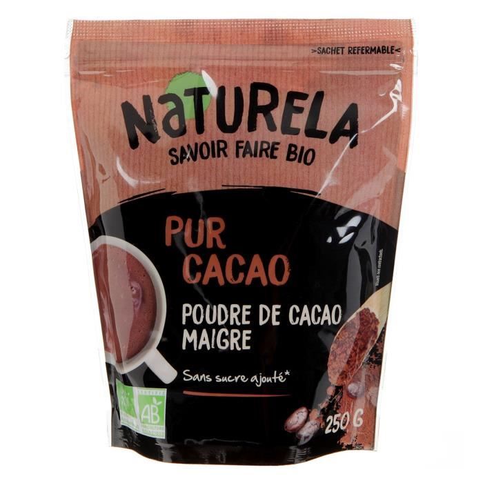 Naturela -250g- Pur Cacao Maigre 10 - 12% MG Sans Sucre Bio