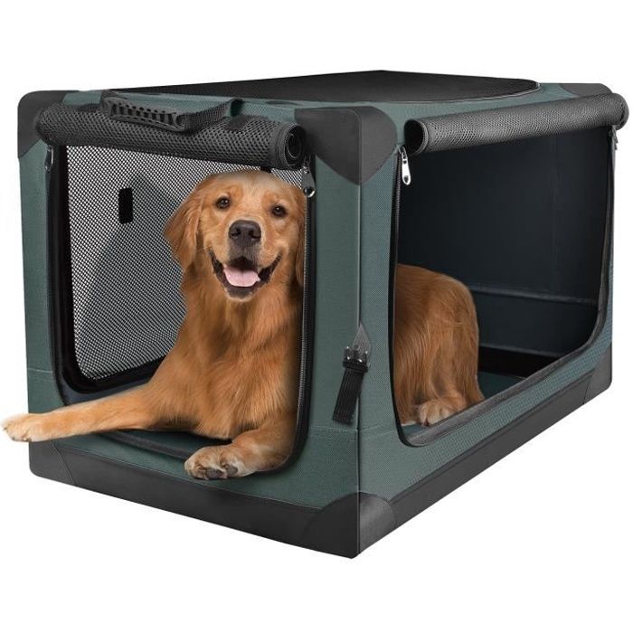 PUPPY KITTY Sac de Transport Pliable, Caisse de Transport Portable pour Moyen et Grand Chien, Oxford Fabric Army Green, 83x59x59cm