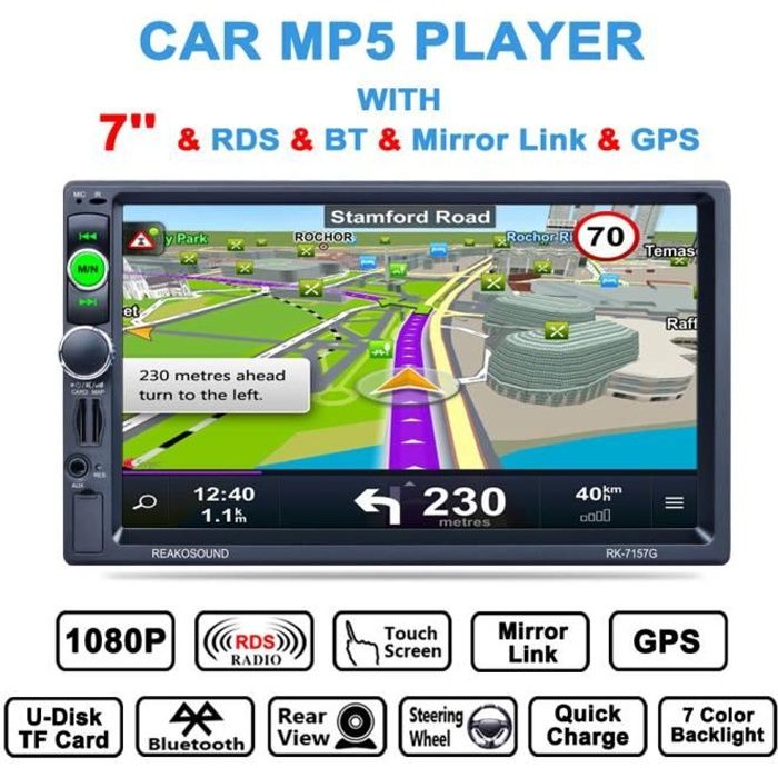 RK-7157G 7'' Voiture Stéréo Lecteur MP5 Autoradio Bluetooth sans fil Récepteur de voiture audio Multimedia player Rear View Camera