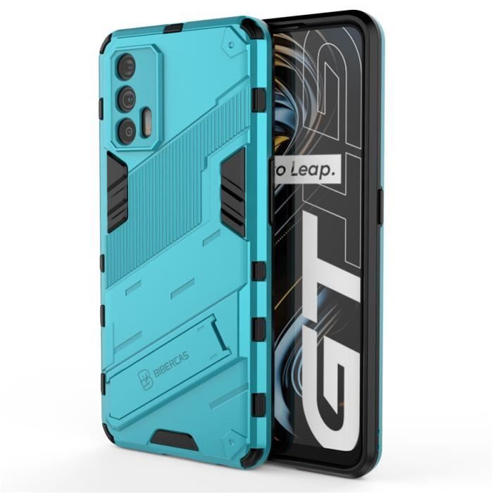 Coque Realme GT, Bleu Antichoc Armure Dur Robuste Support Punk Bumper Protection Double Couche Renforcée