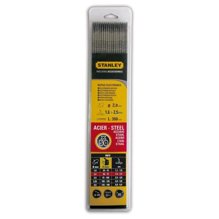 STANLEY 460820 Lot de 50 électrodes rutiles acier - Ø 2 mm - L 350 mm - Baguettes de soudure