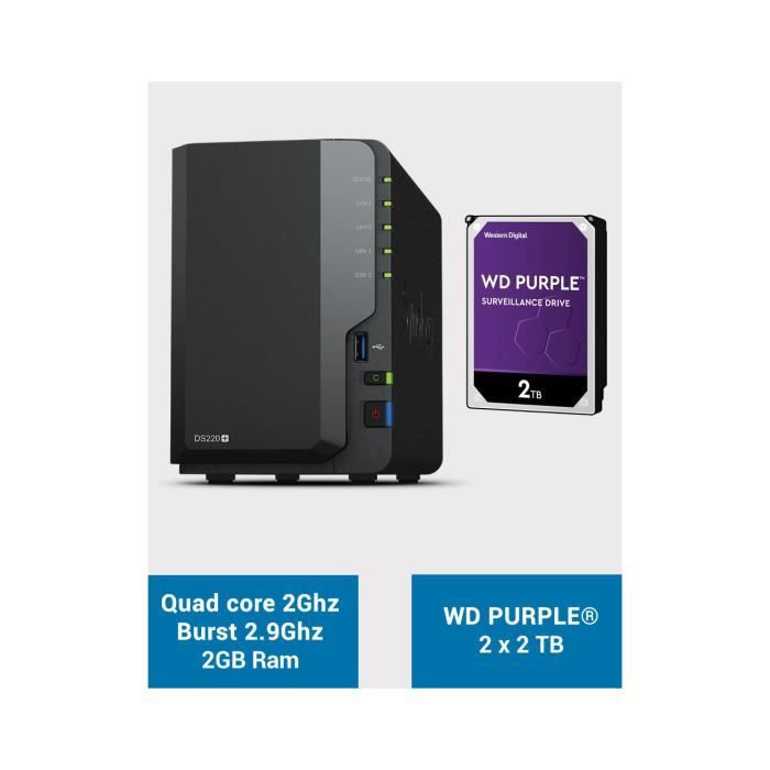 Synology DS220+ 2Go Serveur NAS WD PURPLE 4To (2x2To)
