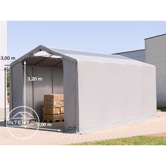 TOOLPORT hangar PVC 4x8 m PVC d'env. 550 g/m², H. 3 m, portes à fermeture Eclair, gris, fenêtres dans le toit