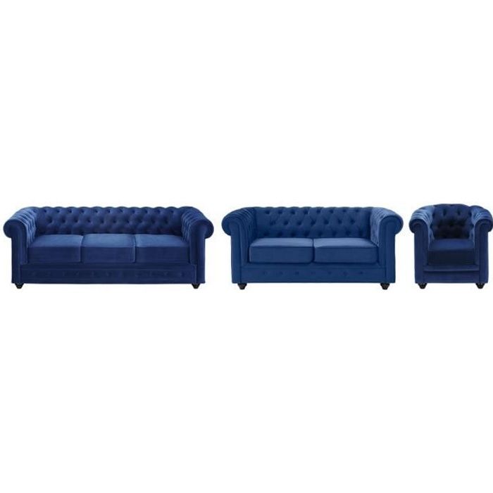 Canapé droit Bleu Velours Vintage Confort