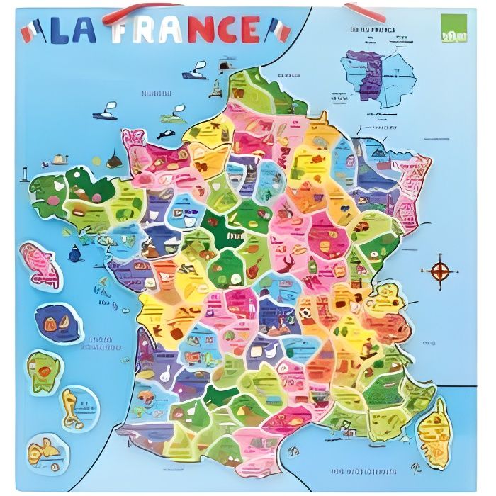 Vilac - Puzzle Carte La France magnetique en bois 95 magnets - 42 x 44 cm - Jeu educatif Enfant