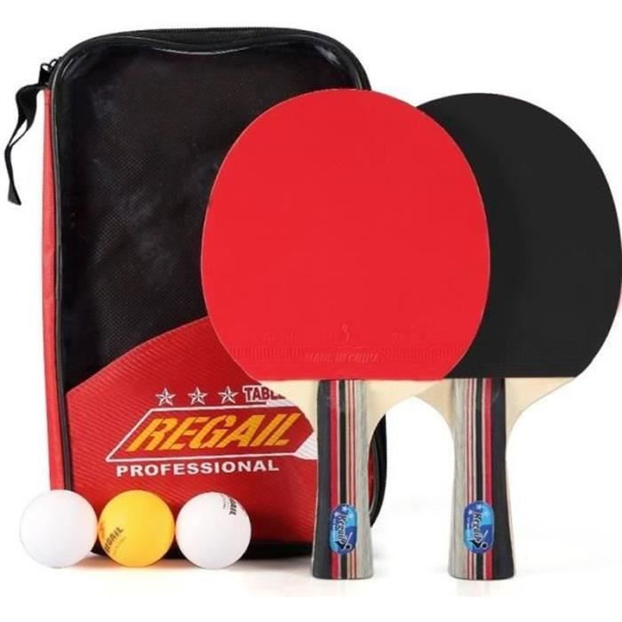 ZA26281-Set De Tennis De Table - 2 Raquette Ping Pong De Peuplier+ 3 Balle+1 Sac