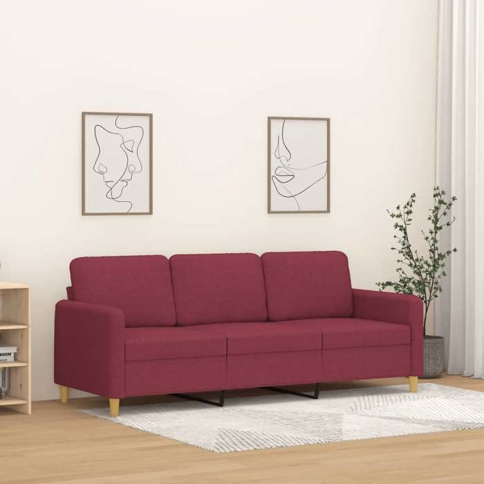 vidaXL Canapé à 3 places Rouge bordeaux 180 cm Tissu 359492