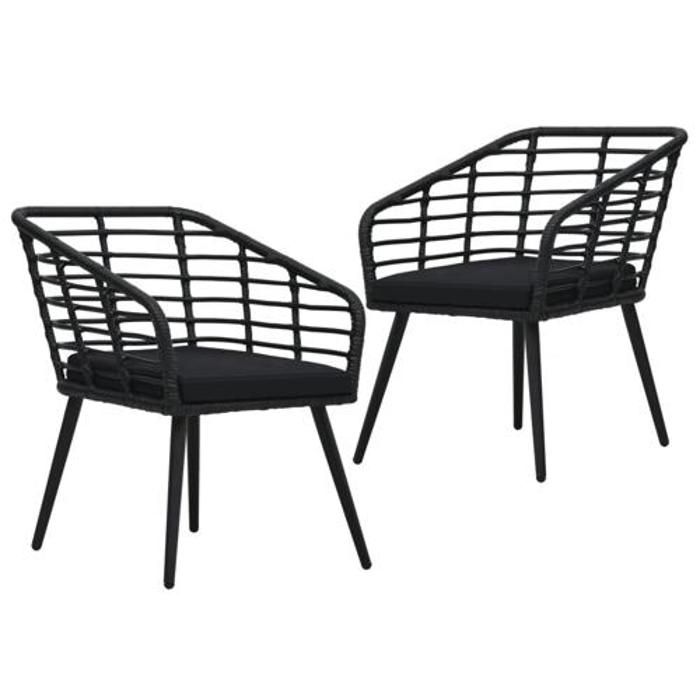 chaises de jardin 2 pcs avec coussins résine tressée noir