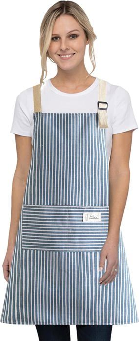 MageJoy - Lot De 2 Tabliers Cuisine Lin - Poche Grande - Réglable - Homme Et Femme
