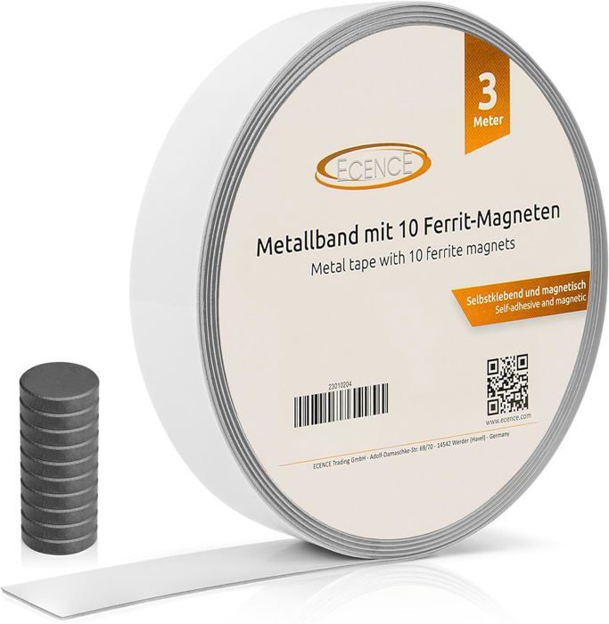 3M Ruban Métallique Autocollant Avec 10X Aimants En Ferrite, Ruban ...