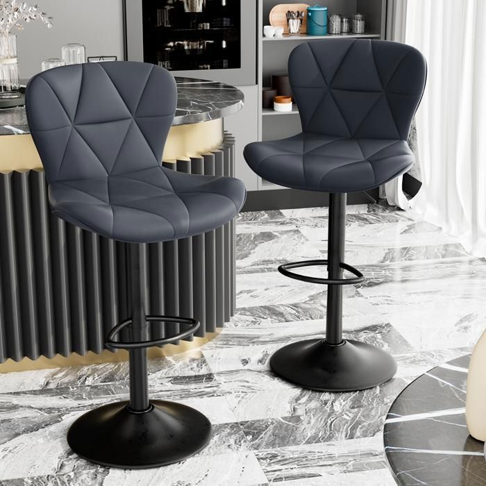 BatonY Lot de 2 Tabouret de bar Chaises de Bar avec Repose-Pieds Siège Bar Réglables en Hauteur pour Cuisine Comptoir Bar Gris
