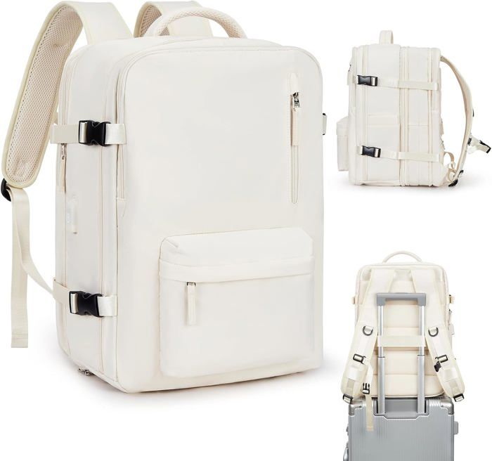 MOCOCITO Sac à Dos Cabine Avion 40x20x25cm - Bagage Ryanair Compatible - Blanc