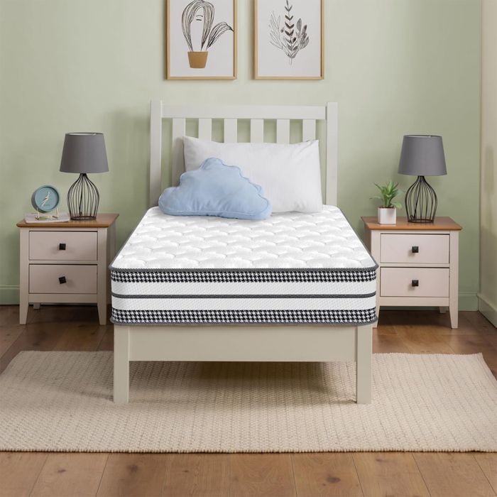 Matelas 90x200 cm - Ep 24 cm Hybride - Ressorts Ensachés + Mousse mémoire de Forme - Soutien Mi-Ferme Hypoallergénique