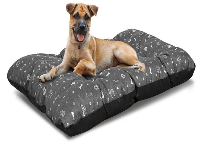 Comparer les prix de Coussin pour chien PRESTIGE 100x70 cm imperméable os argentés