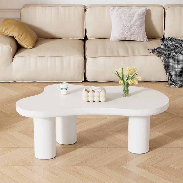 Table basse salon Nuage Irrégulier Laqué Style Crème Minimaliste Moderne Table Canapé 107x66x405cm Blanc