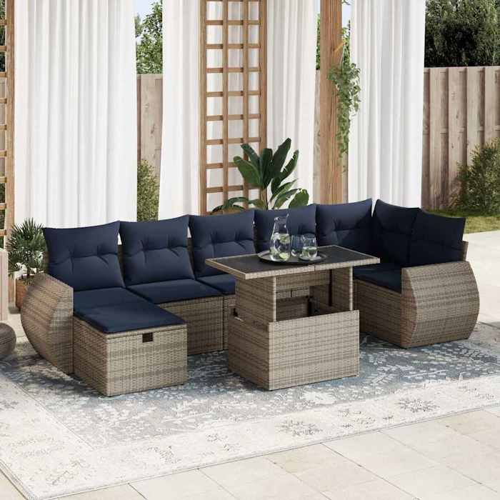 vidaXL Salon de jardin 8pcs avec coussins résine tressée acacia